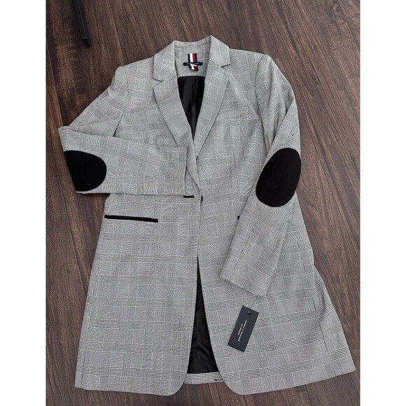 Tommy Hilfiger Women's Plaid Topper Blazer Formal  Jacket Black Gray size 8 - Picture 4 of 9